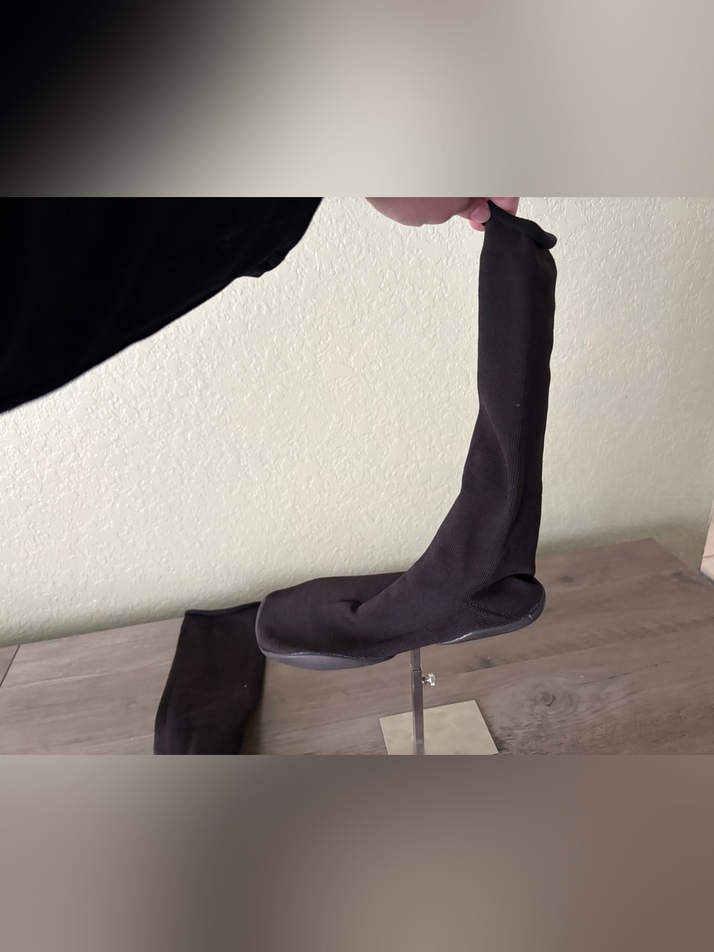 Black Stretch Sock Boots Tall Pull-On Minimalist Flat Boots